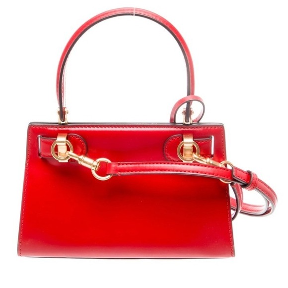 Tory Burch Lee Radziwill Petite Heart Embossed Red Leather Bag Crossbody - Picture 12 of 15